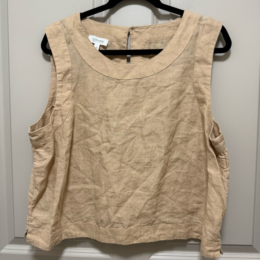 Havenwell Tan Sleeveless Linen Top